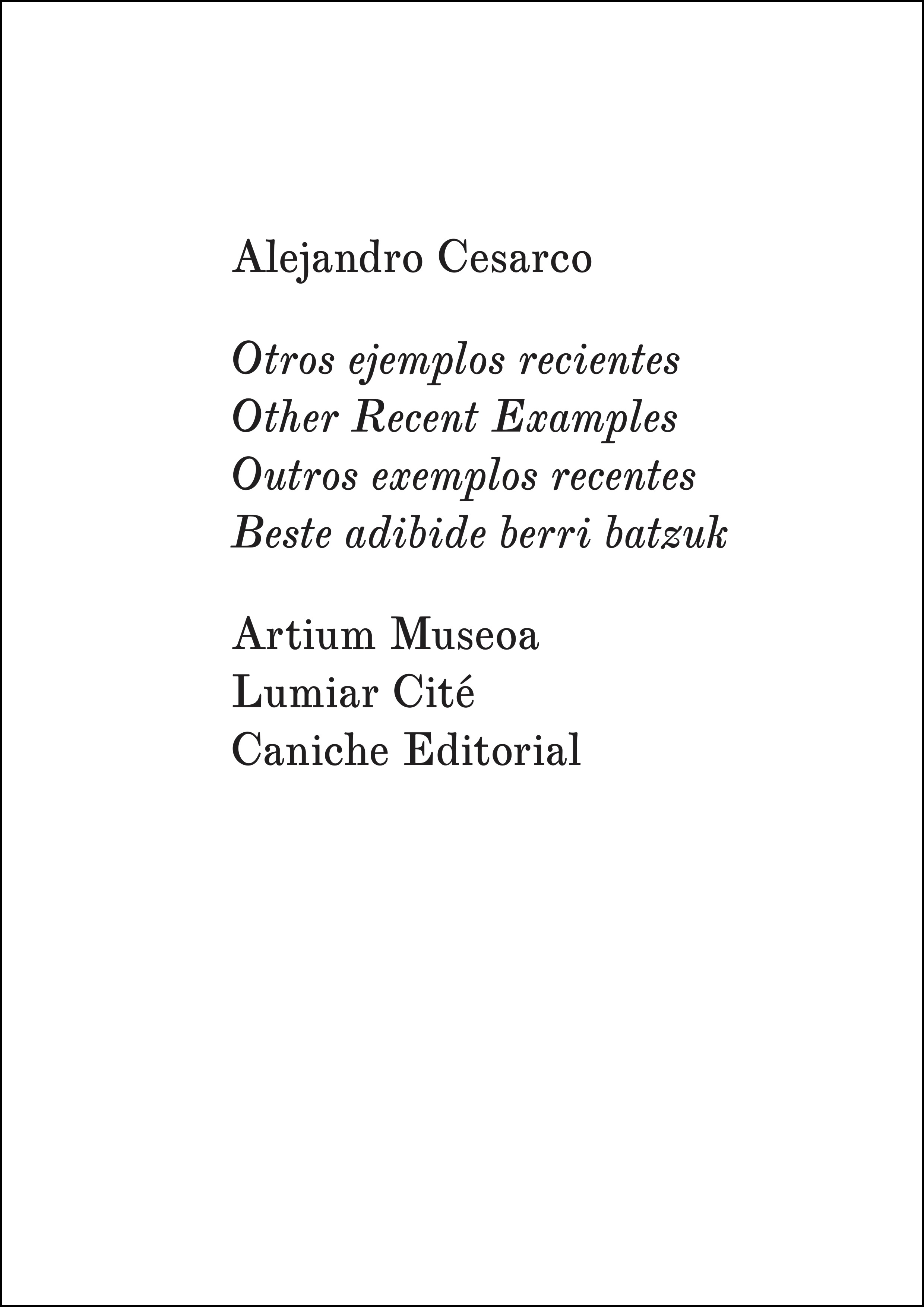 Alejandro Cesarco — Other Recent Examples