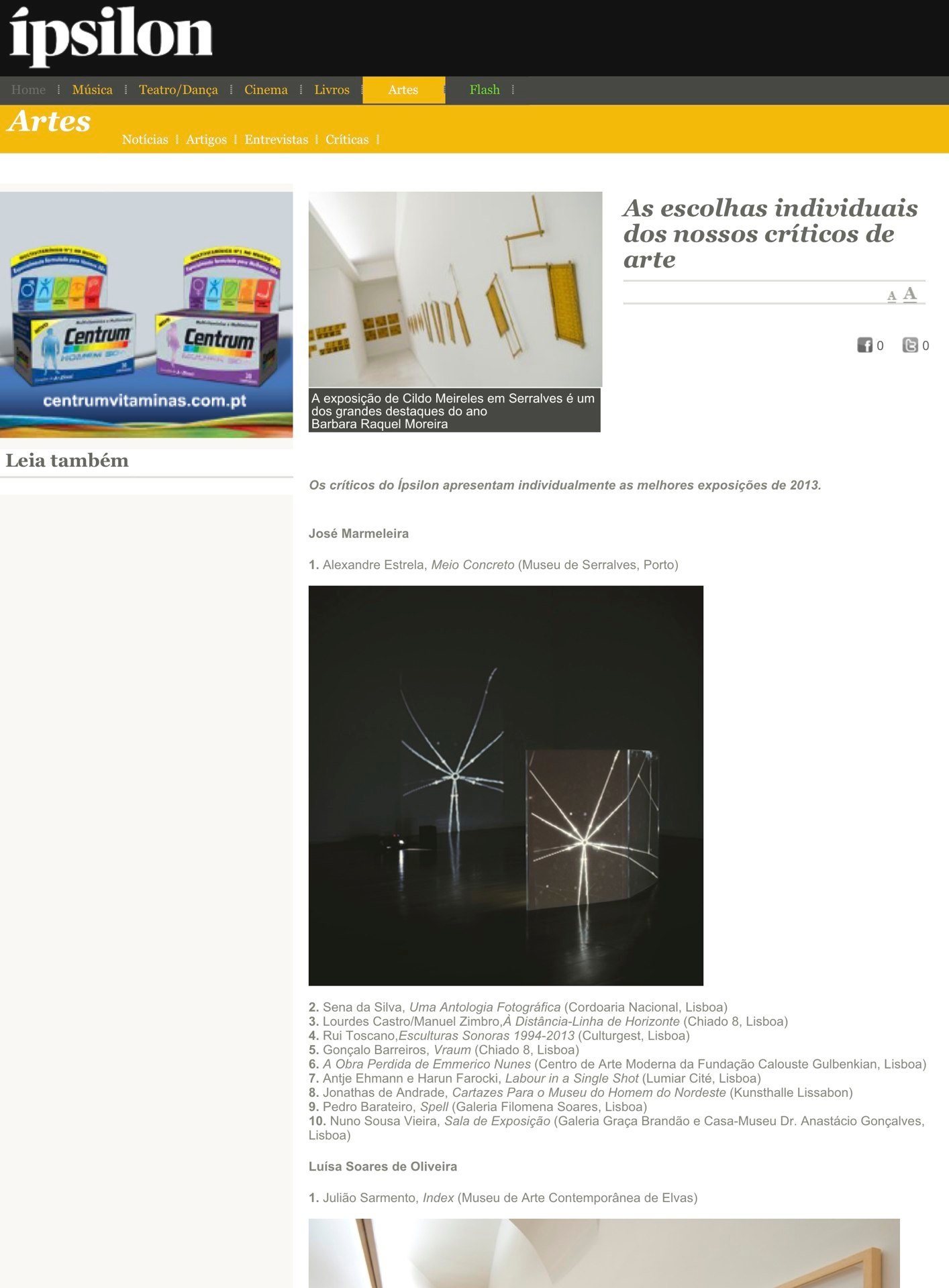 Público - Ipsilon | January 2014 | Best Exhibitions 2013 | José Marmeleira