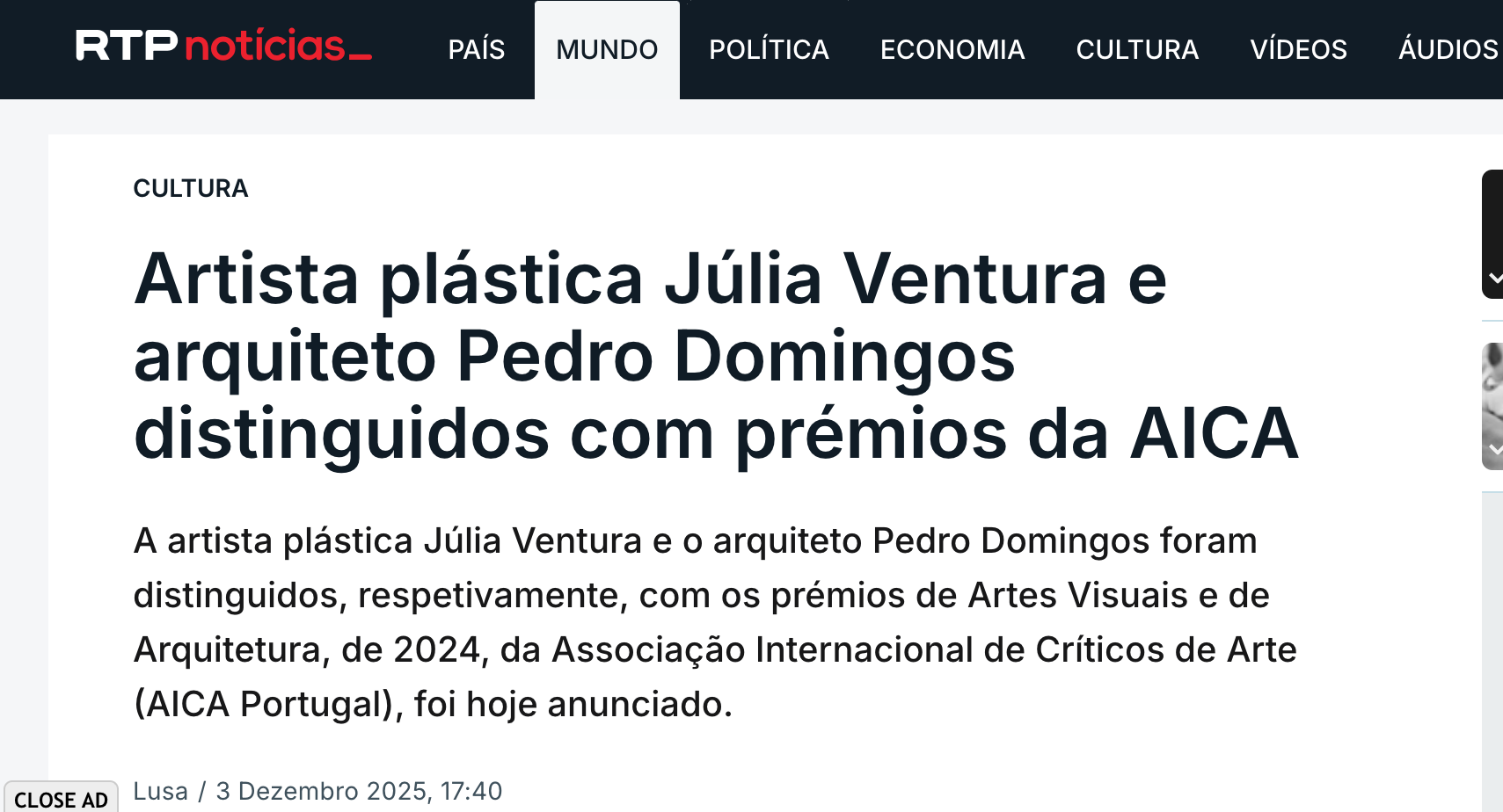 RTP notícias | 03.12.2025 | Lusa